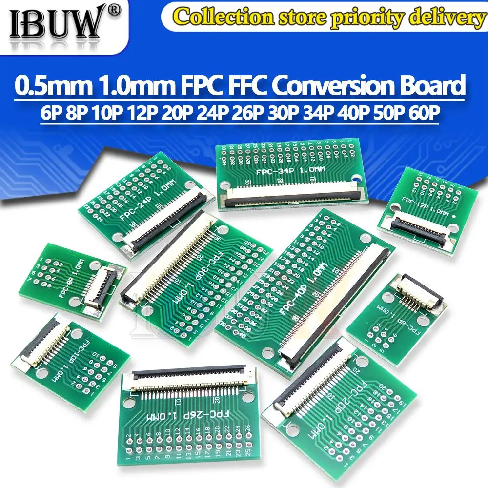 FPC FFC 0,5 MM 1,0 MM Pitch Umwandlung bord DIY PCB board 6P ~ 60P 6 8 10 20 24 26 30 34 40 50 60 P stecker Für Kabel transfer