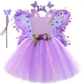 Funkelnde Lavendel Blumen fee Kostüme für Mädchen grün basteln Bel Prinzessin Kleider mit Flügeln
