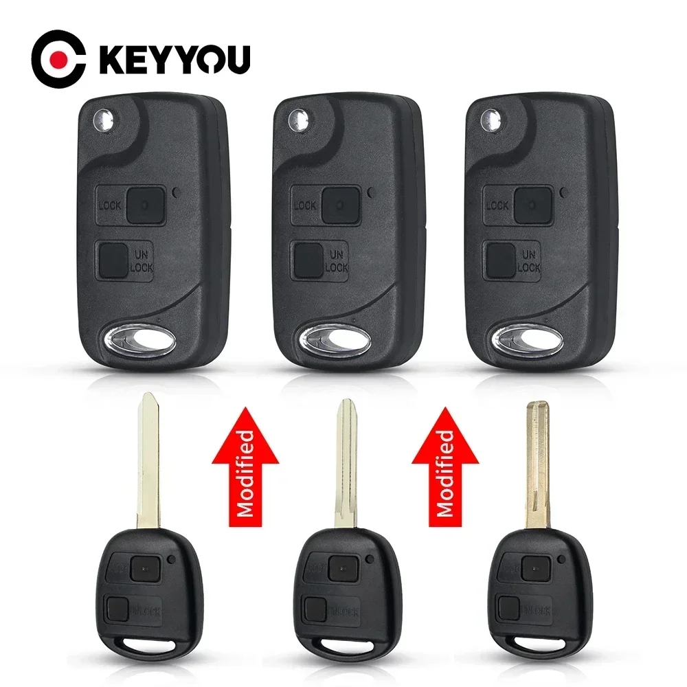 KEYYOU 1PCS 2 Tasten Geändert Flip Auto Schlüssel Fall für Toyota Camry Corolla Prado 120 RAV4 Kluger Previa FJ cruiser Land Cruiser Image