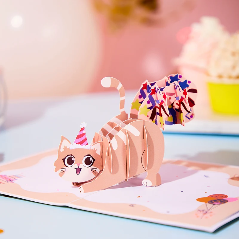 Lustige Katzen-Pop-up-Geburtstagskarte, niedliche 3D-Geburtstagskarten für Erwachsene und Kinder mit Umschlägen, handgefertigte Geschenke für Mutter, Vater, Freunde Image