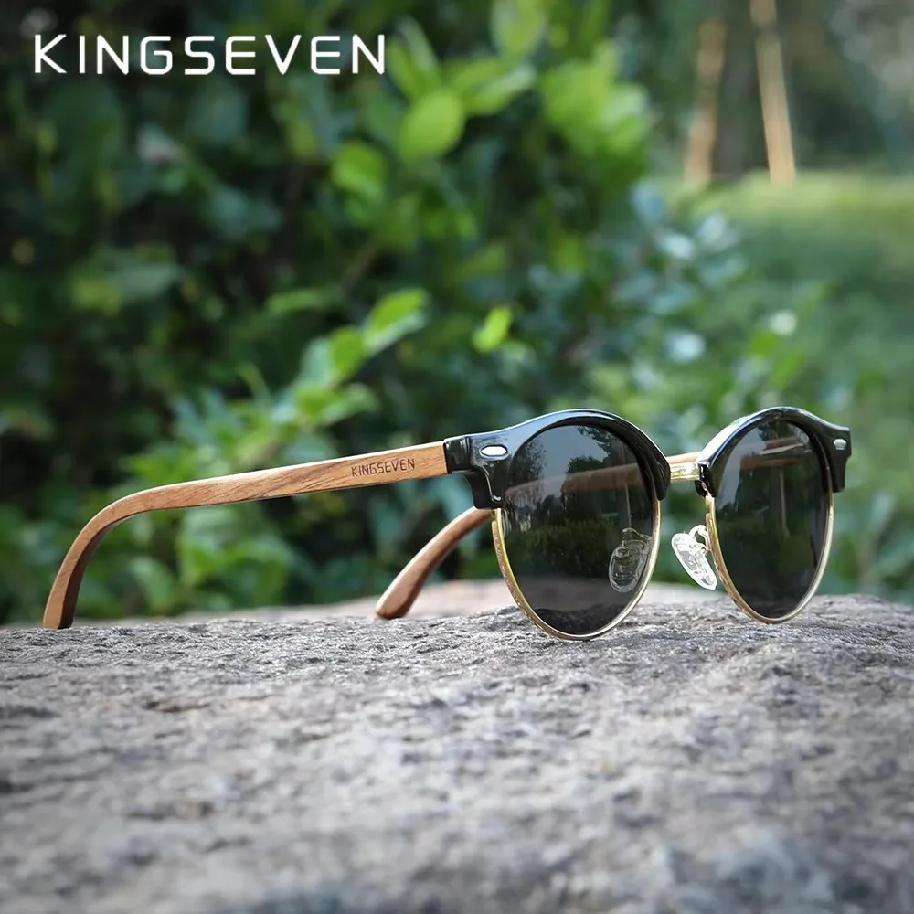 KINGSEVEN Neue Design Mode Polarisierte Holz Sonnenbrille Männer/Frauen UV400 Spiegel Sonnenbrille Runde Handgemachte Brillen Oculos de sol