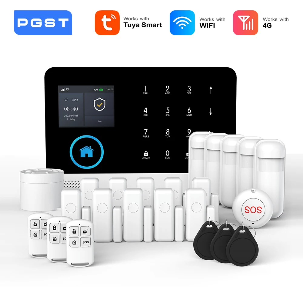 Pgst pg103 wifi 4g tuya alarmsystem mit bewegungs sensor ip kamera drahtlose smart home sicherheits unterstützung alexa Image