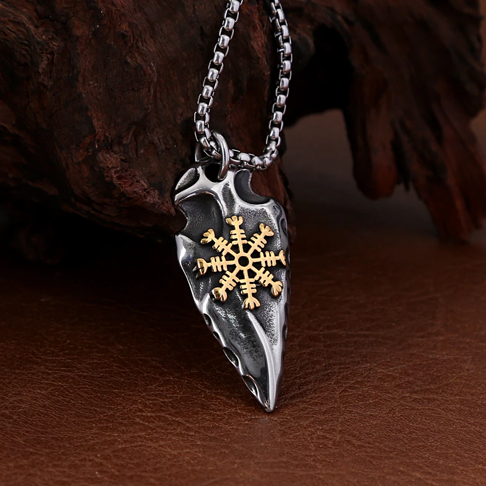 Mode Vintage Wikinger Speer Anhänger für Männer nordischen Kompass Kette Halskette Edelstahl Biker Amulett Schmuck Geschenke Großhandel Image