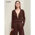 Amii minimalist ische Herbst Französisch Strickjacke für Frauen neue dünne V-Ausschnitt Top Letter