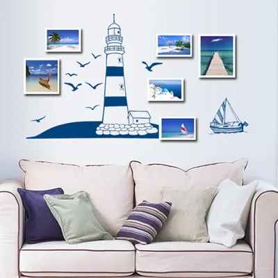 Meer Segelboot Leuchtturm Wanda uf kleber für Wohnzimmer Studie Foto Hintergrund Home Dekoration Wandbild Kunst Aufkleber Tapete Aufkleber Image