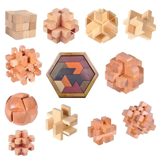 Confucius Lu Ban Lock sechseckige Holz Tangram Puzzle Board Puzzle Spielzeug Kinder Erwachsene iq