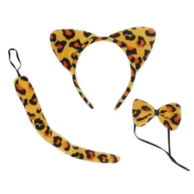 Kinder 3 Stück Tier Cosplay Kostüm Set für Katzen ohren Plüsch Stirnband langen Schwanz Bogen Image