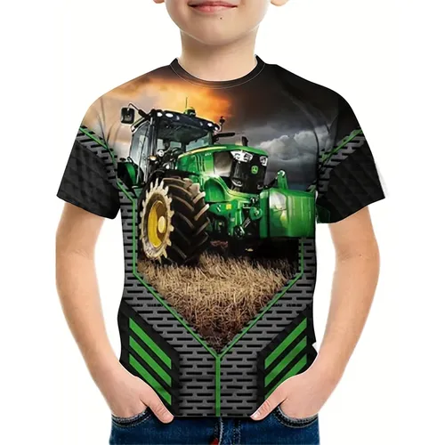 Kinder LKW Traktoren 3D-Druck T-Shirt Junge Kleidung Baby Mädchen Tops Auto Traktor Kurzarm Kinder