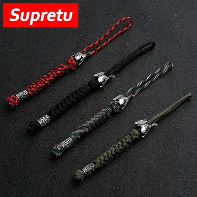 Supretu Herren Navy Lanyard Keychain Vikings Runes Woven Überleben Seil Messer Auto Schlüsselbund