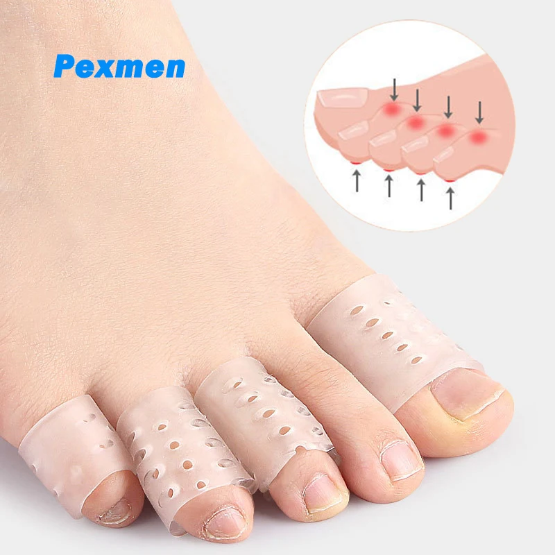 Pexmen 2 Stück Zehenschutz, offene Zehenhülsen, Gel-Zehenkappenabdeckungen, Linderung von Zehenschmerzen von eingewachsenen Zehennägeln, Hühneraugen, Blasen und Schwielen Image