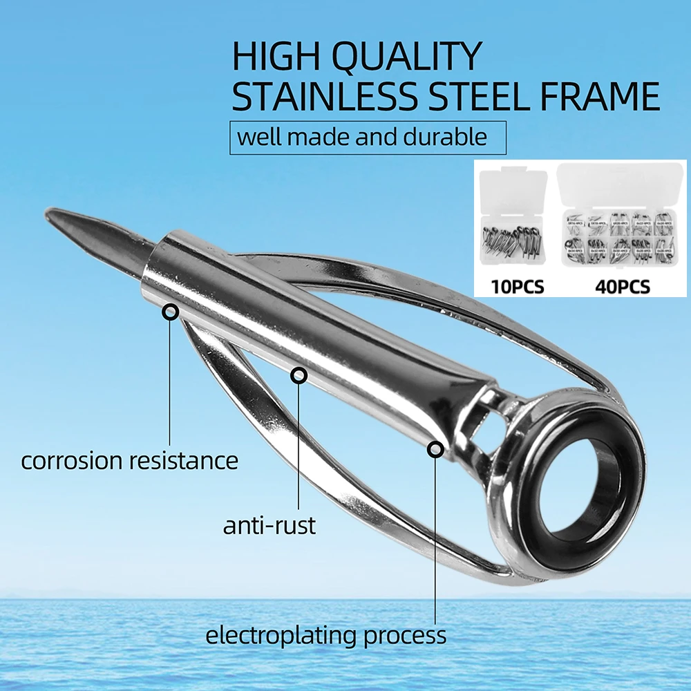 10/40 stücke Rings tange führungen Spitzen oberseiten Edelstahl obers pitze Angel ring Ersatz glatt bequemes Outdoor-Zubehör Image