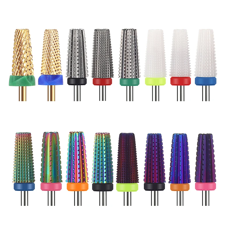 5-in-1-Nagelbohrer aus Wolframkarbidstahl, 3/32 Zoll Schaft, Hartmetall-Wolframbohrer in gerader Nutform für Acryl-Nagelgel Image