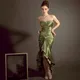 Frauen Prom Kleid 2023 Spaghetti-trägern Meerjungfrau Grün Abendkleid Satin Hallo-lo Falten Sexy