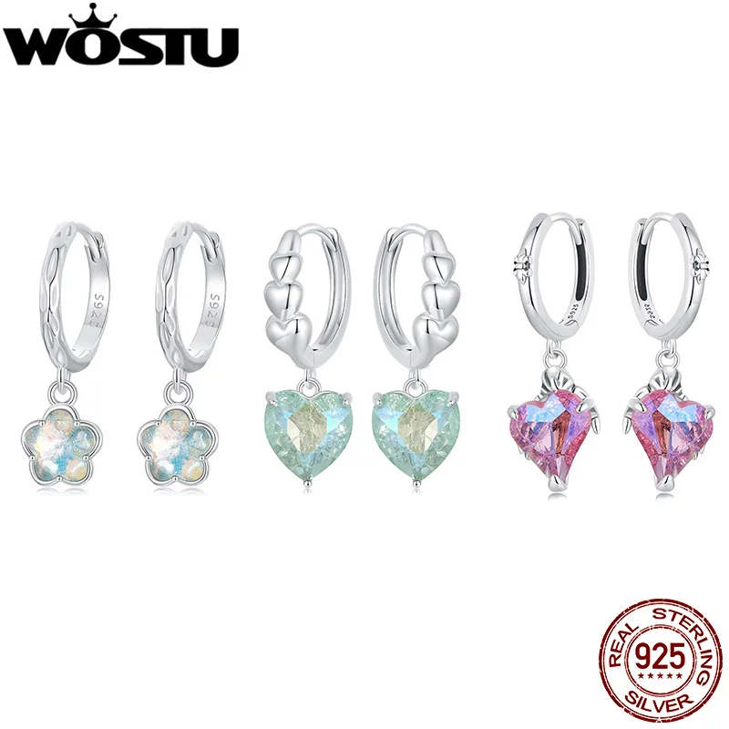 Wostu Sterling Silber großen rosa Herz Tropfen baumeln Hochzeit Ohrringe für Frauen Regenbogen cz Schädel Hände Ohr Schnallen Punk Geschenk