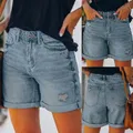 Damen Denim Shorts Sommer Casual Denim hoch taillierte Jeans Shorts mit gefaltetem Saum für Junioren