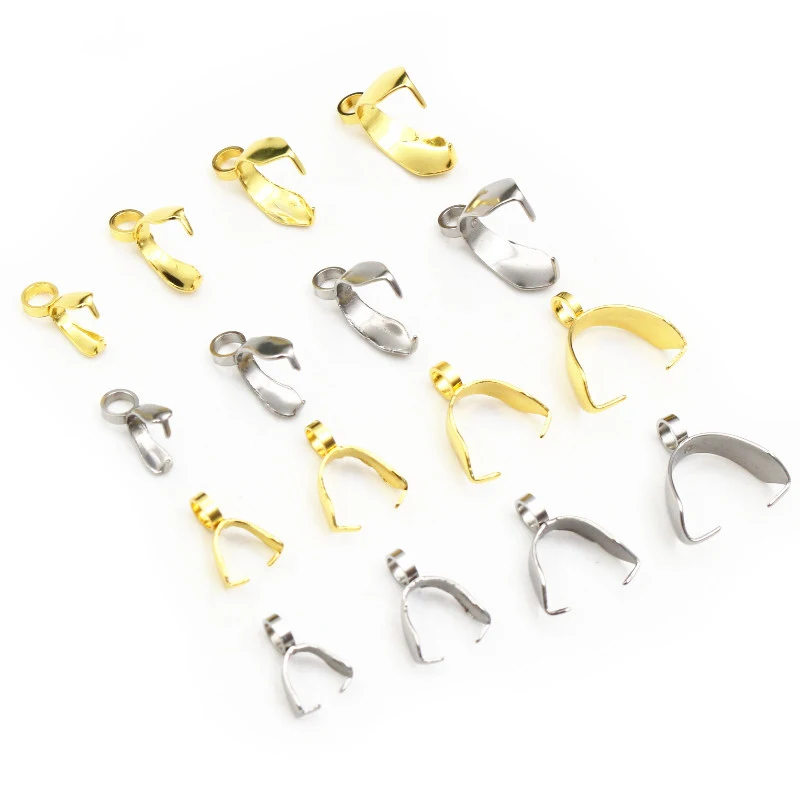 50 Stück Edelstahl Gold Farbe 4 Größen Anhänger Pinch Bail Verschlüsse Halskette Haken Clips Stecker DIY Schmuckherstellung