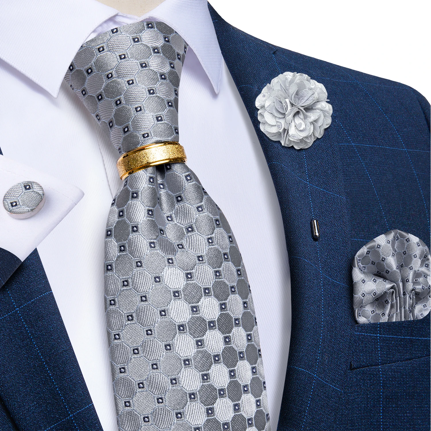 Graue gepunktete karierte gestreifte Paisley-Seidenkrawatten für Männer, Business, Hochzeit, Party, Männer, Bräutigam, Accessoires, Krawatte, Geschenk für Ehemann, Großhandel