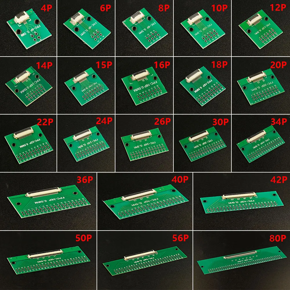 Fpc ffc flexible kabel adapter platine smt auf 2,54mm 4p/6p/8p/10p/12p/14p/15p/16p/18p/20p/22p/24p/56p/80p 0,5mm Pitch-Anschluss Image