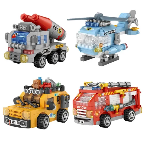 Mini Bausteine Auto Kit DIY Tank Feuerwehr auto Lokomotive Bau Spielzeug ideal für Wohnkultur und