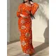 Dubai Marokko Kleid für Frauen Chiffon Ballkleid Vestidos Laterne Ärmel drucken orange Hochzeit