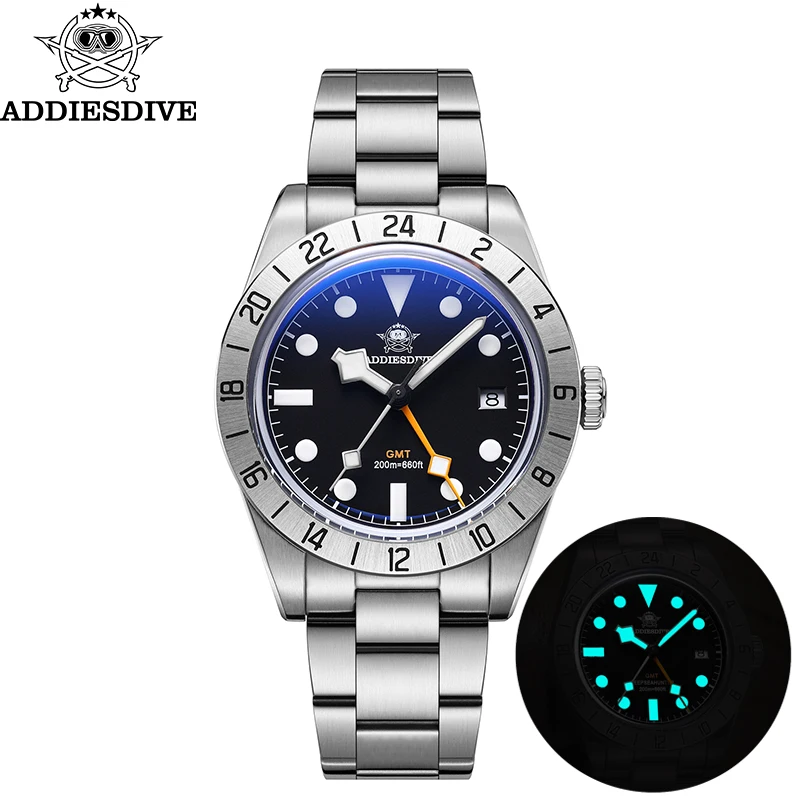 ADDIESDIVE Top Marke 39mm Quarz GMT Uhren 20Bar Wasserdicht Leucht Blase Spiegel Sport Glas Uhr für Männer Relogio masculino