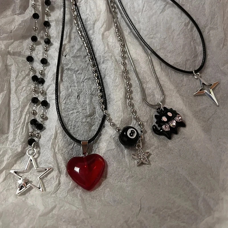 Y2k Liebe Herz Halskette für Frauen Mode Hip Hop Rote Herzen Rosa Anhänger Halsketten Seil Kette Mädchen Rave Geschenk Gothic Schmuck