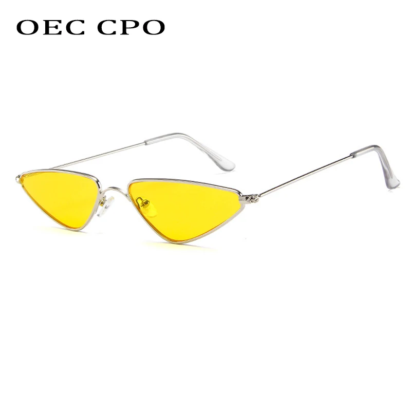 Vintage Cat Eye Sonnenbrille Männer Frauen Marke Einzigartige Dreieck Sonnenbrille Weibliche Gelbe Metall Brillen UV400 O897 Image