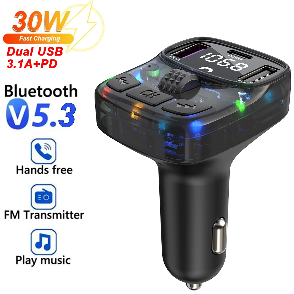 Bluetooth 5,3 Auto FM Sender PD 30W Dual USB 3,1 A Typ C Auto ladegerät Freis prec heinrich tung Auto Kit MP3-Player Autoradio Image