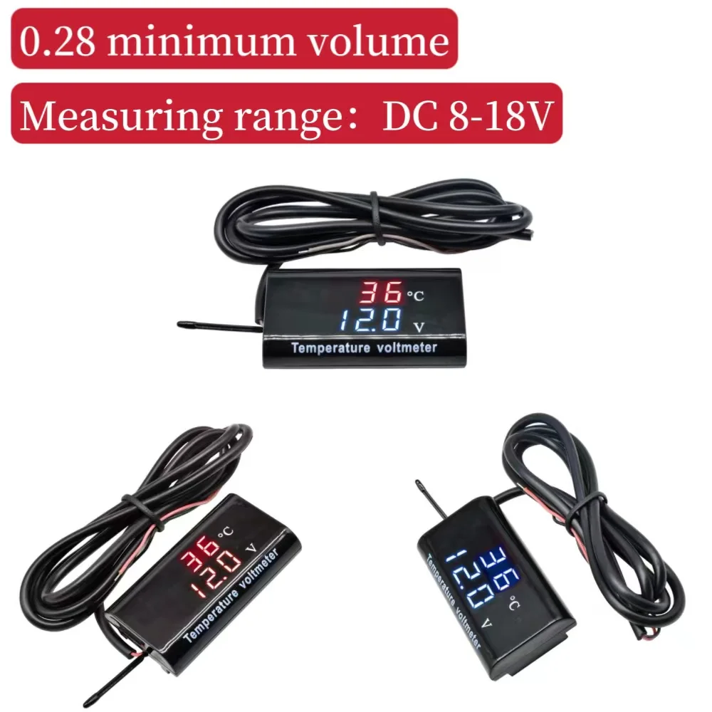 DC 8V-18V 0.28 "LED digitale wasserdichte Spannung und Temperatur Dual Display Voltmeter Voltmeter Temperatur detektor Motorrad Image