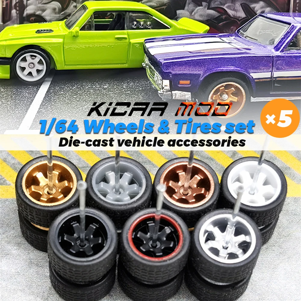 KicarMod 1/64 Räder mit Reifen von TE37 Spielzeugrädern für Hobby-Druckguss-Modellautos Hot Wheels Modifizierte Teile 5er-Set/Packung Image