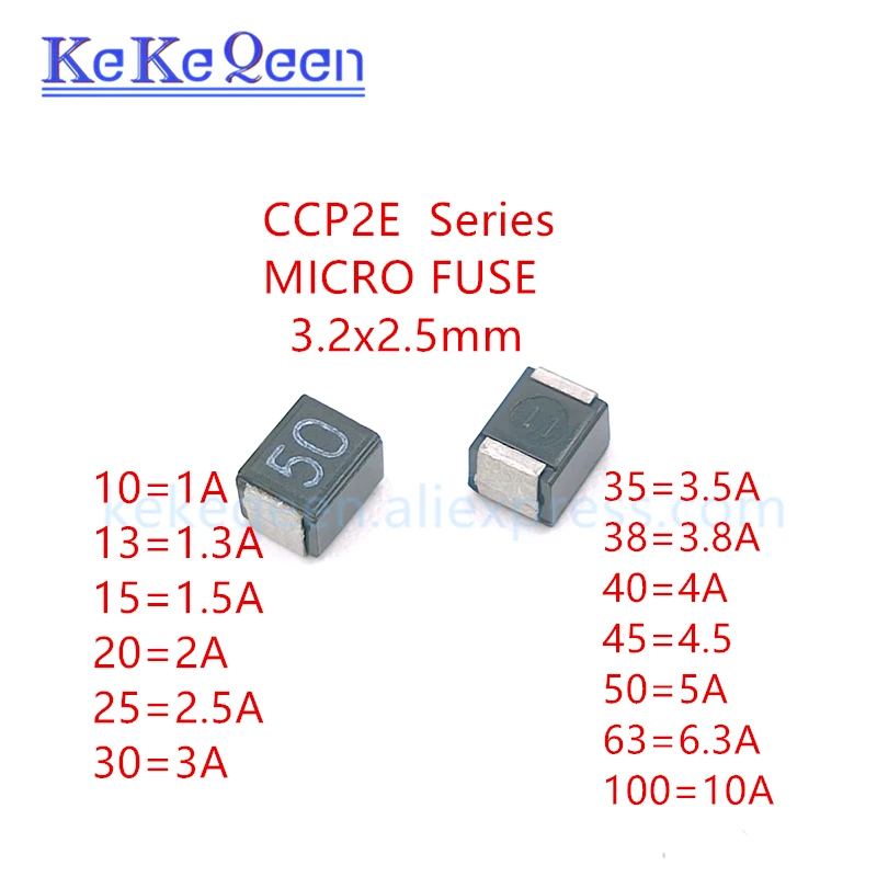 10 Stück Mikro-SICHERUNG 3,2 x 2,5 mm CCP2E10/13/15/20/25/30/35/38/40/45/50/63/100 TTE 72 V 1A 2A 3A 5A 6,3 A 10A SMD-Chip-Schaltungsschutz Image