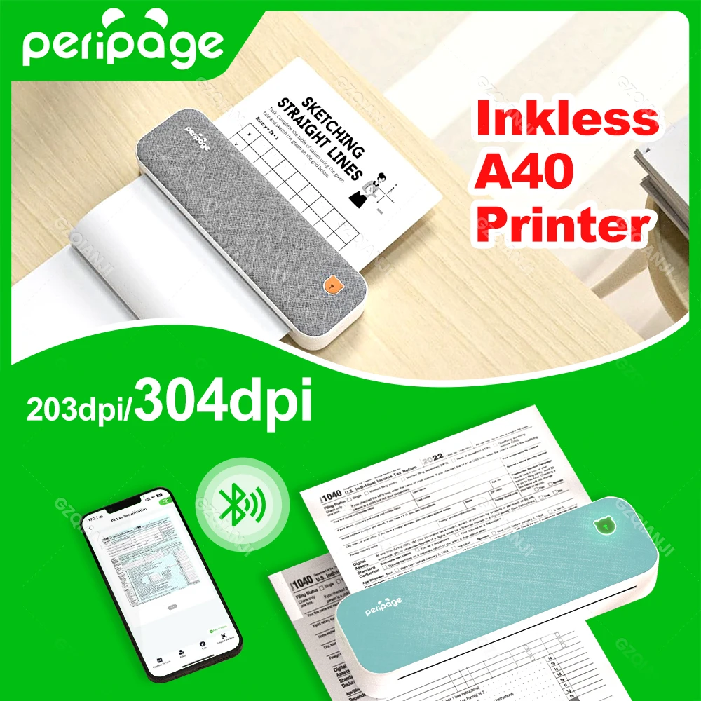 304DPI Peripage Thermodrucker A40 203dpi Tattoo Transferpapier Tintenlos Min Tragbarer A4-Etikettendrucker für den mobilen Dokumentendruck Image
