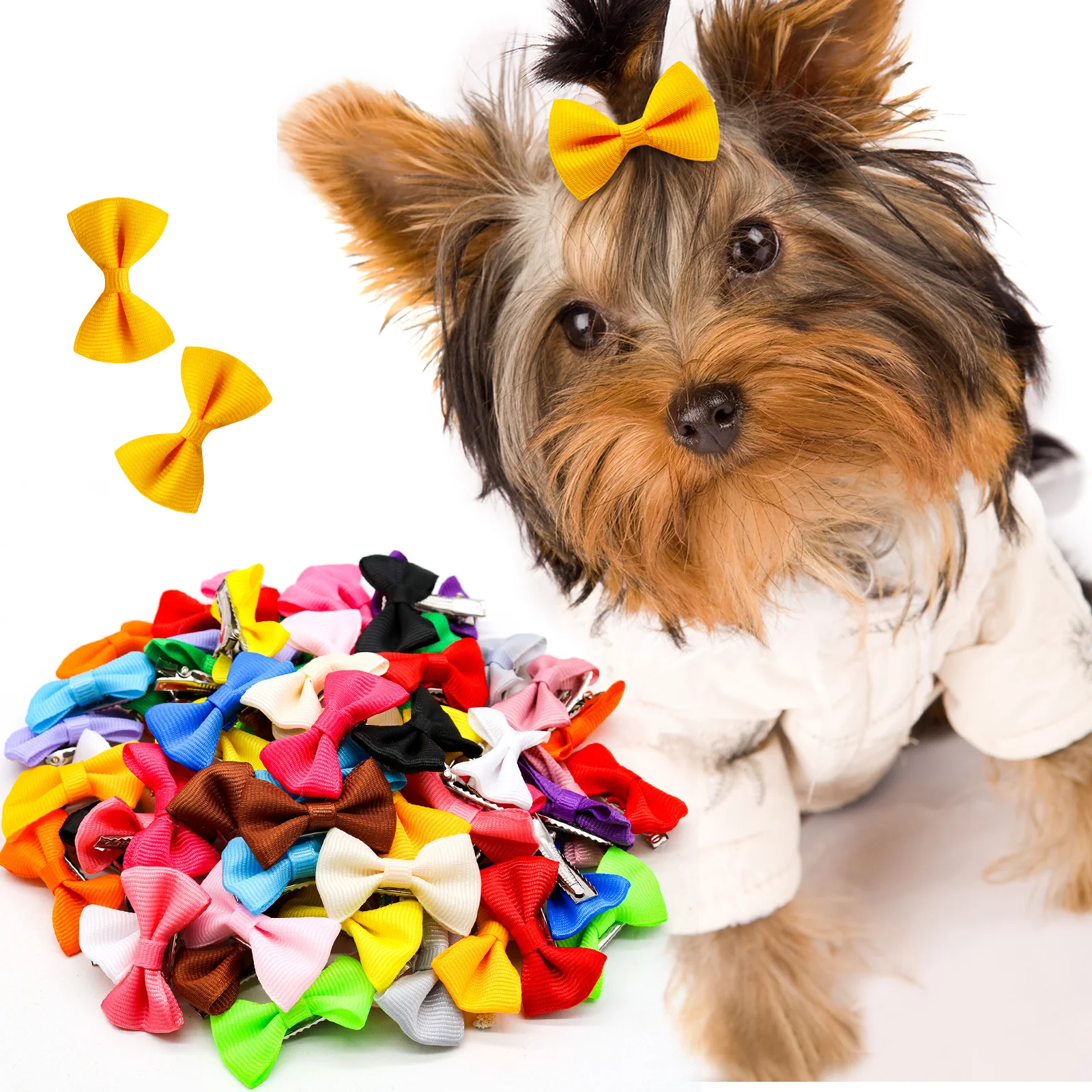 20PCS Bunte Hund Bogen Haarnadel Mode Reine Bogen Haar Clips für Kleine Hunde Niedlichen Welpen Katze Headwear Hund Pflege haar Zubehör Image