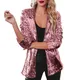 Revers Frauen Blazer elegante Shinny Pailletten Büro Dame Blazer Frühling Sommer lässig Langarm Mode