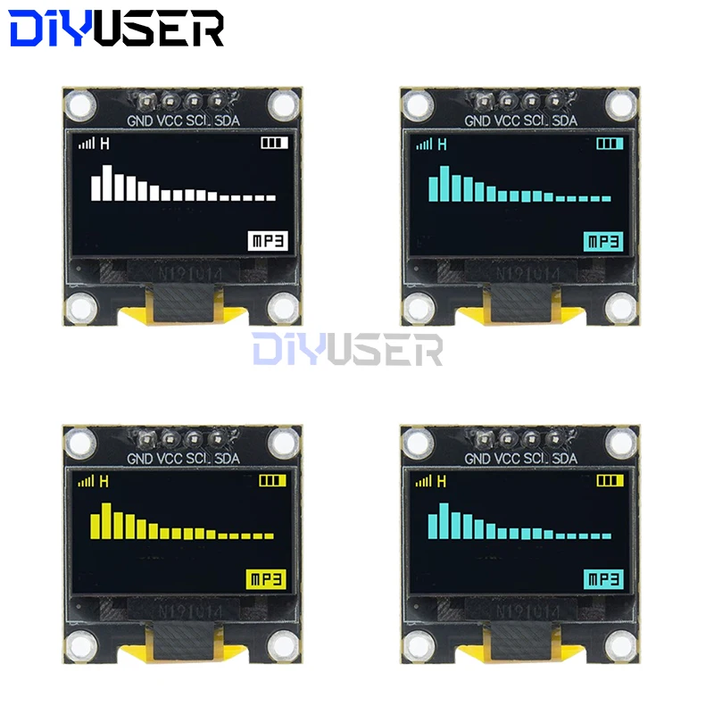 DIYUSER 0,96 Zoll OLED SSD1306 Weiß/Blau/Gelb 128X64 IIC I2C Serielles Display-Modul 12864 LCD-Bildschirmplatine für Arduino Image