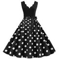 Frauen Retro Sommer Kleider 50s 60s Rockabilly Sleeveless V-ausschnitt Polka Dot Bogen Pinup Ball