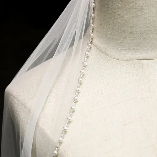 Perlen Perlen Rand Hochzeits schleier Tüll 1t Braut schleier eine Schicht Braut Party Schleier mit