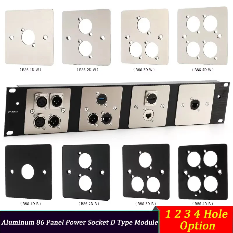 Aluminium 86-Panel-Steckdose D-Typ-Modul – 1, 2, 3, 4-Loch-Optionen, gebürstete, matte, leere Platte aus Edelstahl Image