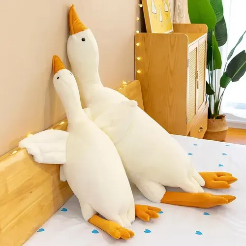 50/90/130/160cm weiße Gans Kissen Stuhl Rücken Kissen Plüsch Puppe Cartoon gefüllt Schlaf kissen