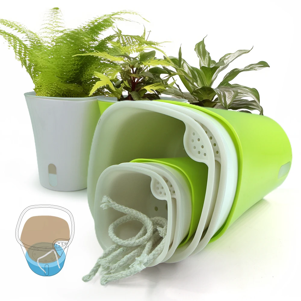 4 Größen Blumentopf automatische Bewässerung Kunststoff Anbau behälter mit Drainage loch selbst bewässern den Kindergarten Töpfe Garten Bonsai Image