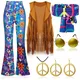 2023 neues Sommer Hippie Kostüm Damen Set für Karneval 70er Jahre Bekleidungs zubehör sechsteiliges