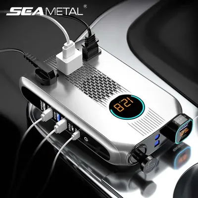 SEAMETAL All-in-One-Auto-Wechselrichter, 12 V/24 V auf 220 V, Zigarettenanzünder-Adapter, Multi-Port-Schnellladung, USB-Telefonladegerät PD3.0 QC4 Image