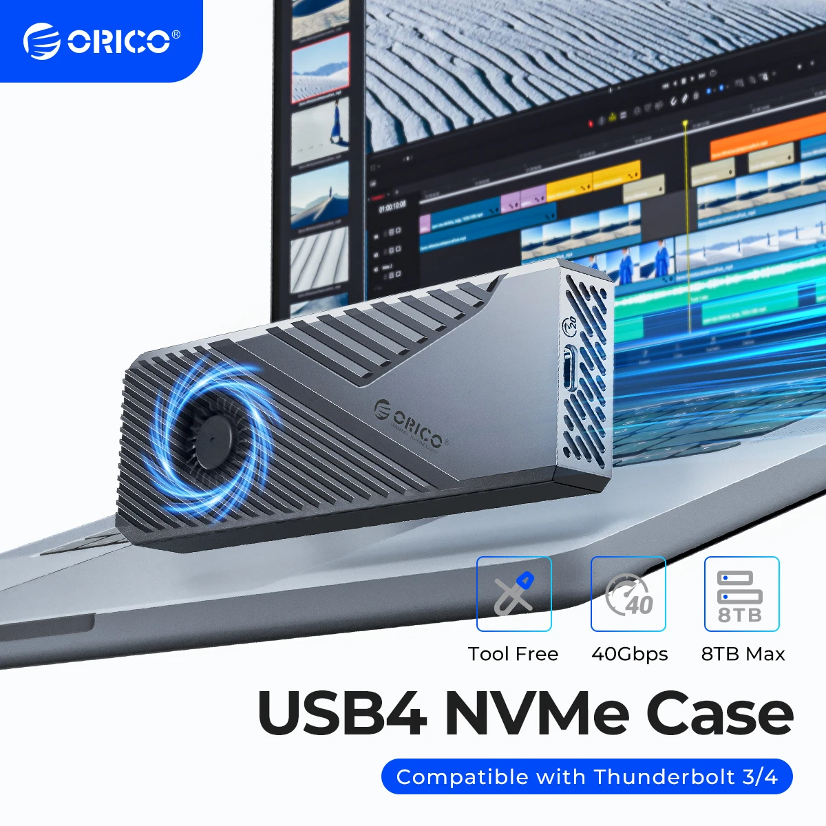 ORICO USB4 40 Gbit/s Gehäuse mit Lüfter 8 TB PCIe4.0 NVME Gehäuse Aluminium kompatibel Thunderbolt 3/4 für Mac Mini iMac Image