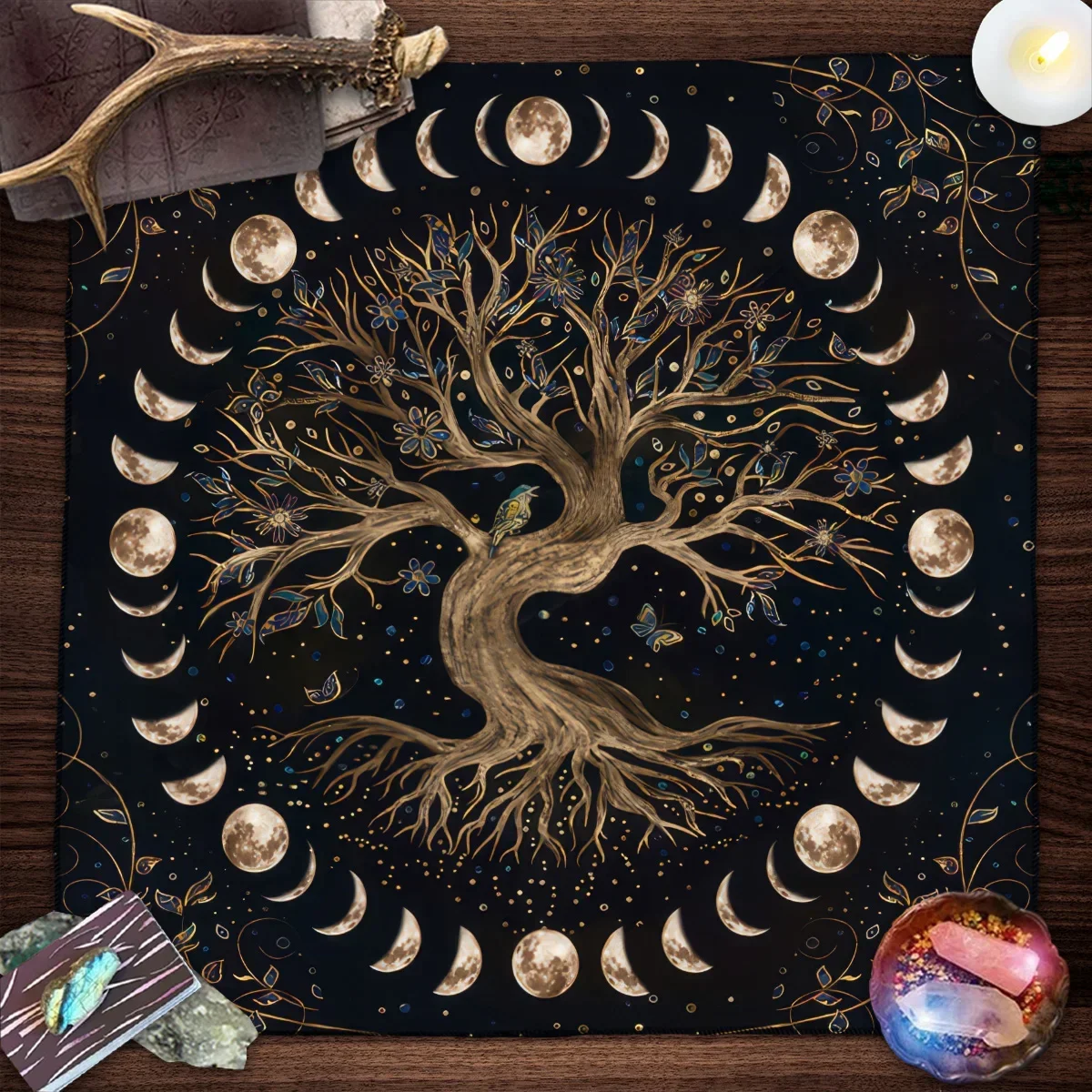 Baum des Lebens Tarot Karte Tischdecke Mondphase Pflanzen Tischdecke für Tarot Hexe Wicca Altar Tuch Wahrsagerei Tuch Karte Pad Image