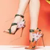 Abesire Orange Grün Blume Decor Sandalen für Frauen Mischfarbe Knöchel Schnalle Dünne High Heels Frauen Schuhe auf Heels Hochzeit schuhe