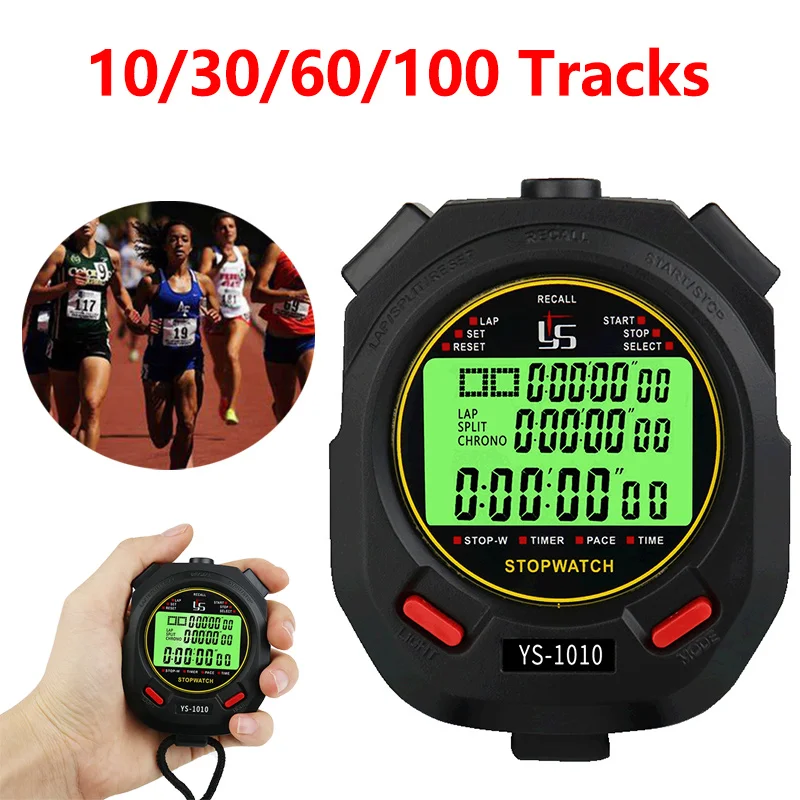 Luminous Digital Stoppuhr 10/30/60/100 Track Tragbare Outdoor Sport Run Ausbildung Timer Chronograph Zähler Countdown Stoppuhr Image
