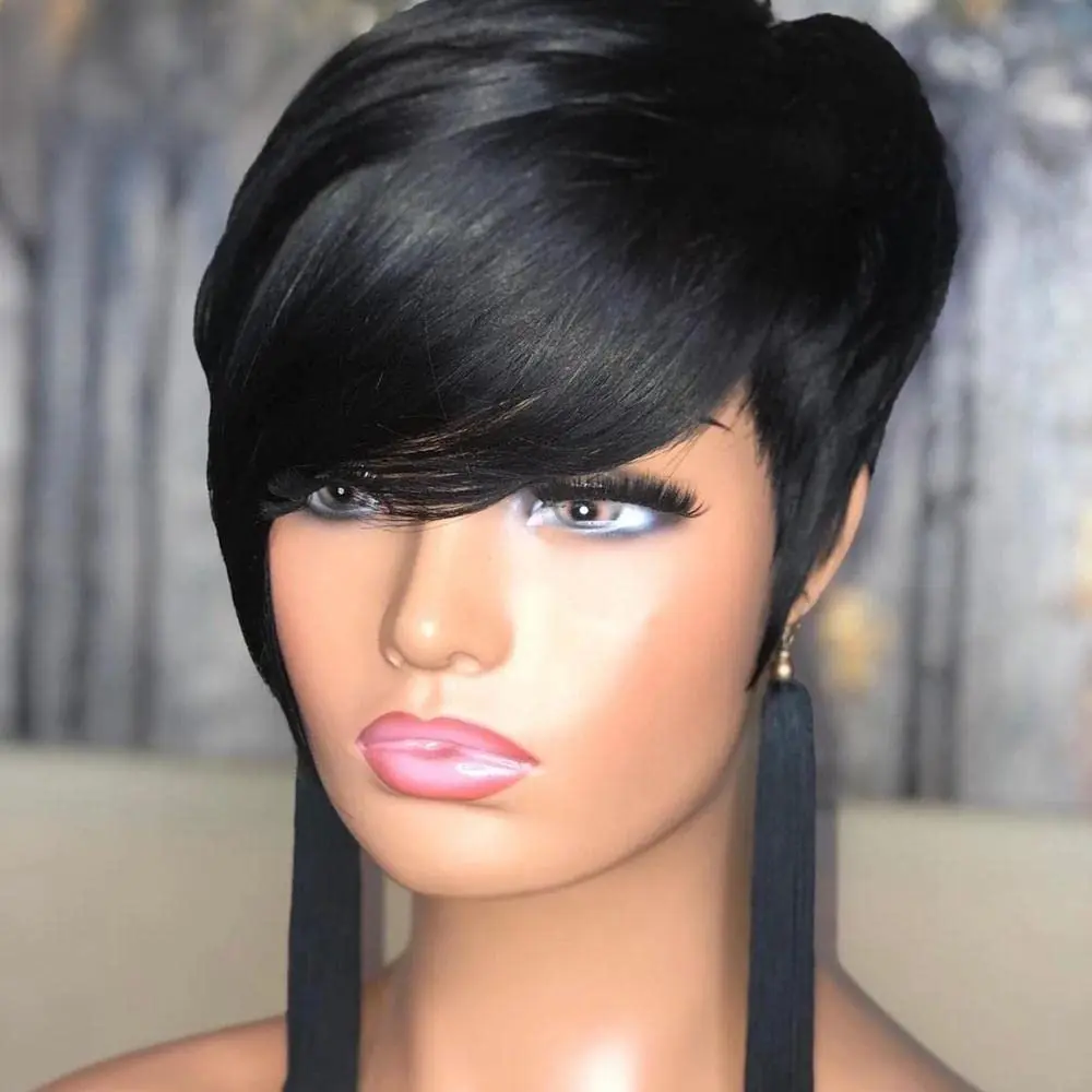 Pixie-Schnitt-Perücke für schwarze Frauen – synthetische, kurz geschichtete, modische Perücke in natürlicher schwarzer Farbe Image