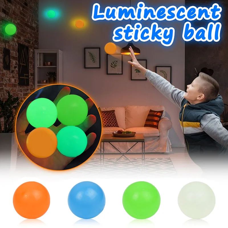 4,5 cm Fluoreszenz leuchtende klebrige Kugel Anti Stress Dekompression Glow Pop In The Dark für Kinder Kinder Geschenk Party Event Versorgung Image