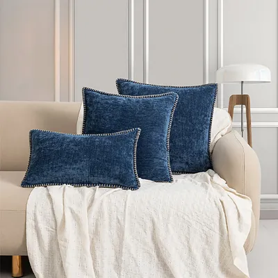 1pc gewebter einfarbiger Kissen bezug mit Samt kanten technologie moderner und luxuriöser Stil, geeignet für Sofas, Schlafzimmer, Bett Image