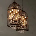 Amerikanischen land vintage eisen vogelkäfig kronleuchter retro villa treppe kristall anhänger lampe